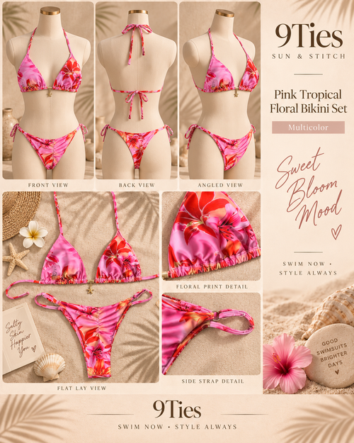 Pink Tropical Floral Bikini Set🌸
