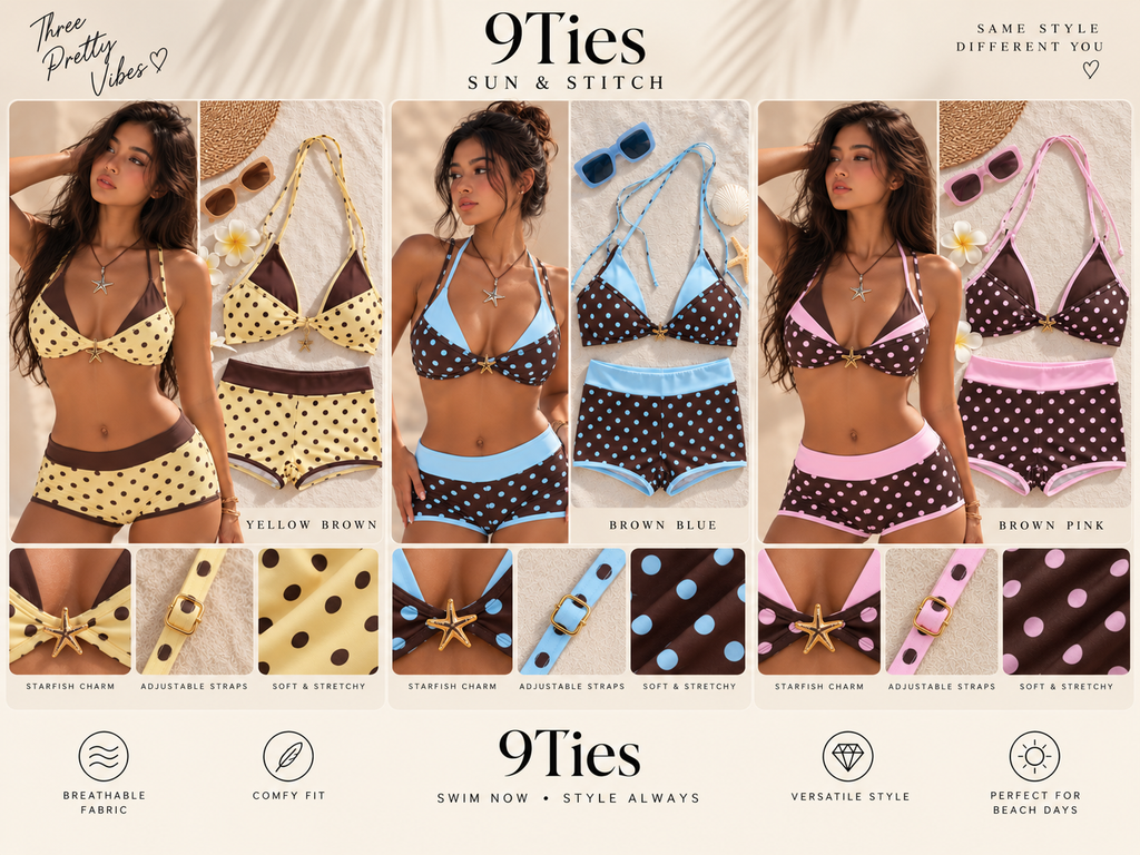 Mocha Blue Polka Dot Bikini Set 🤎🩵