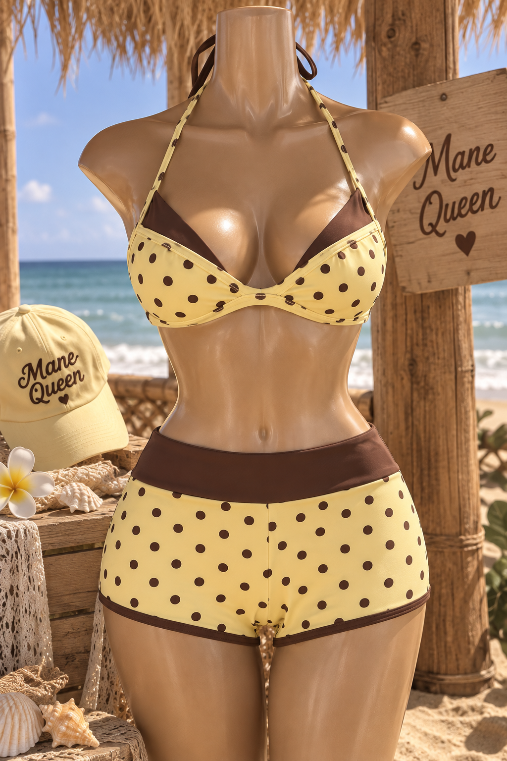 Butter Yellow Mocha Polka Dot Bikini Set 💛🤎