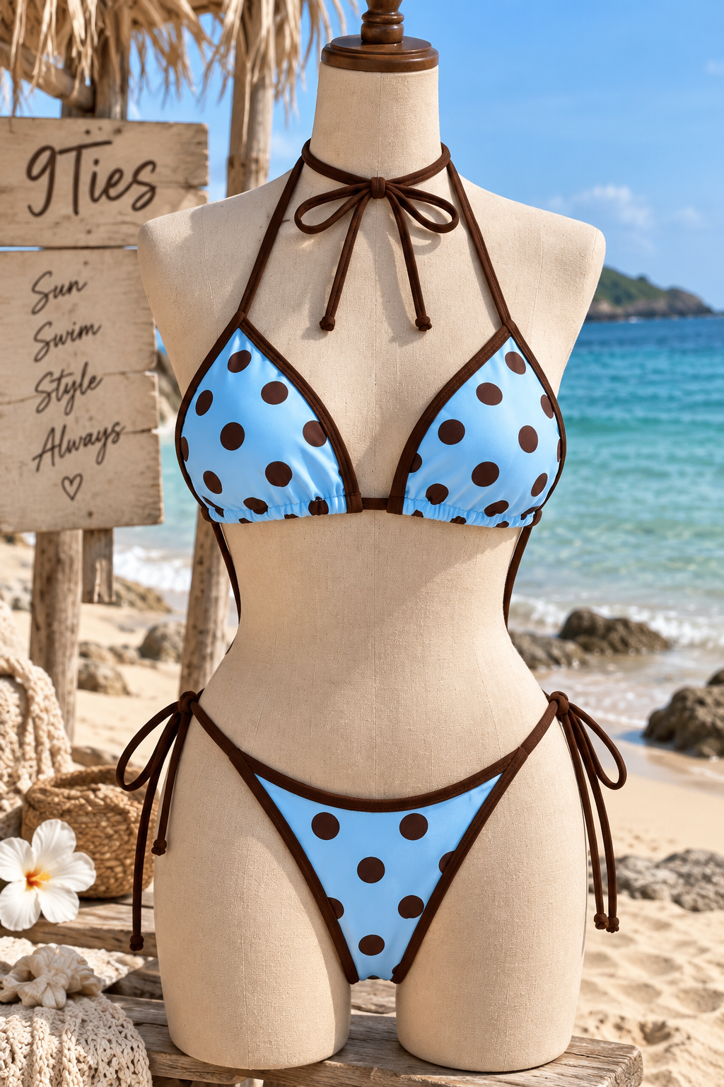 Sky Blue Mocha Polka Dot Bikini Set 💙🤎