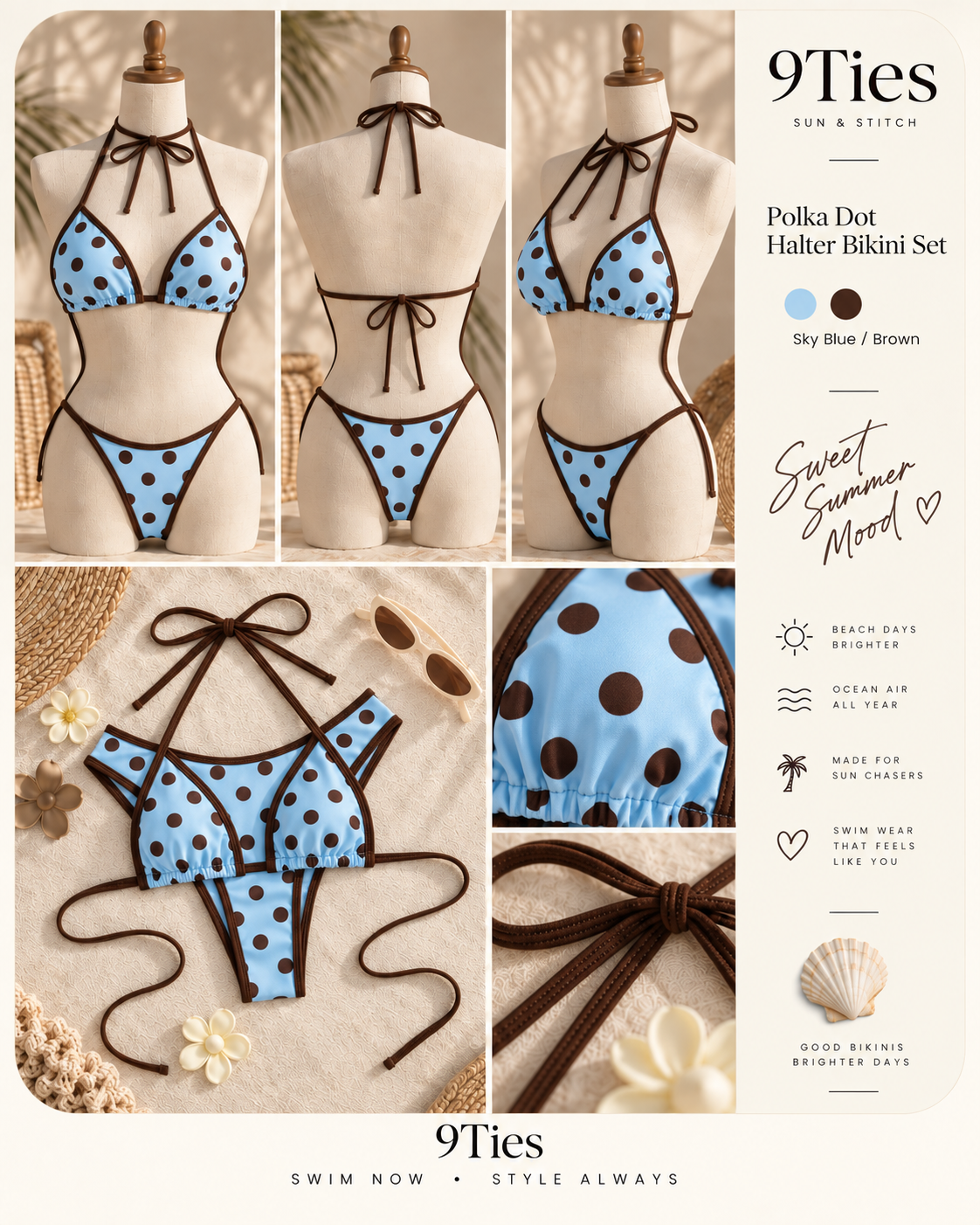 Sky Blue Mocha Polka Dot Bikini Set 💙🤎
