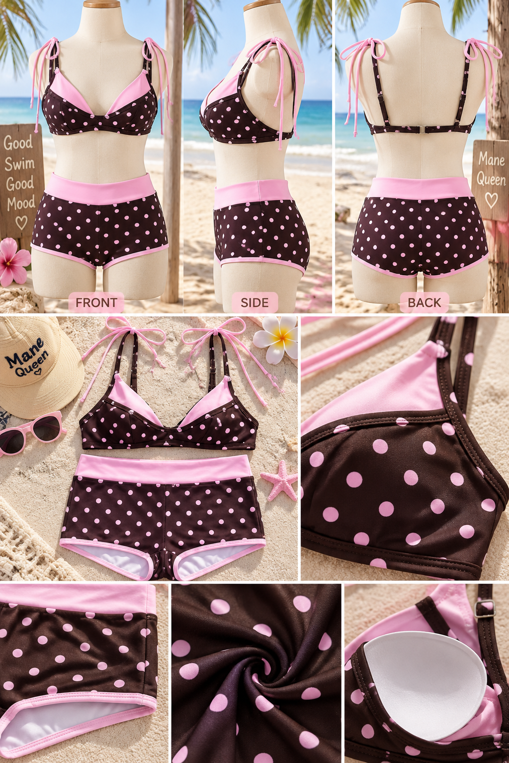 Mocha Pink Polka Dot Bikini Set 🤎🩷