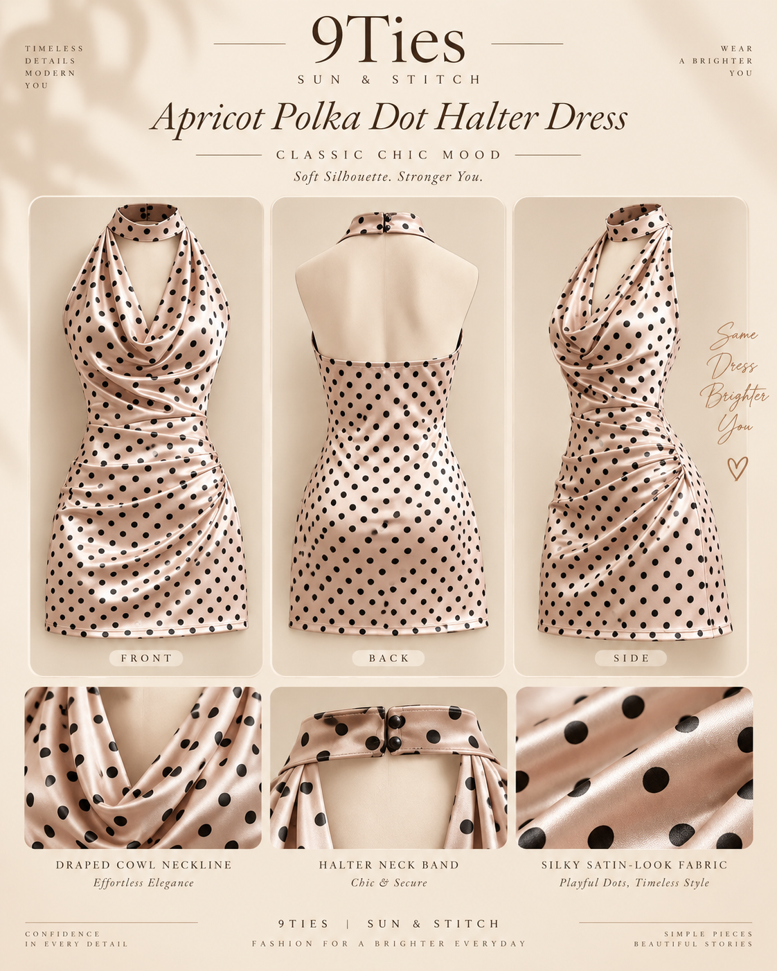 Apricot Polka Dot Halter Mini Dress 🤎✨