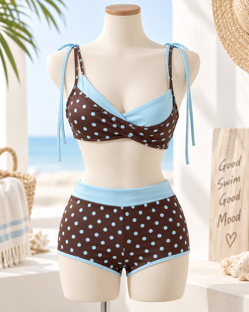 Mocha Blue Polka Dot Bikini Set 🤎🩵