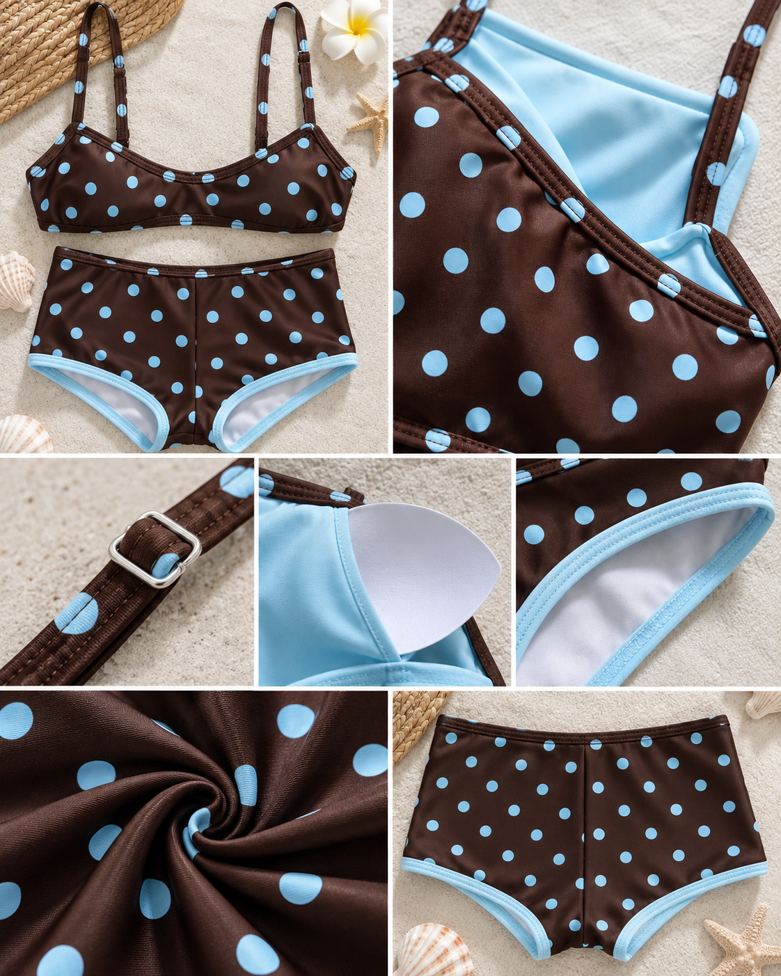 Mocha Blue Polka Dot Bikini Set 🤎🩵