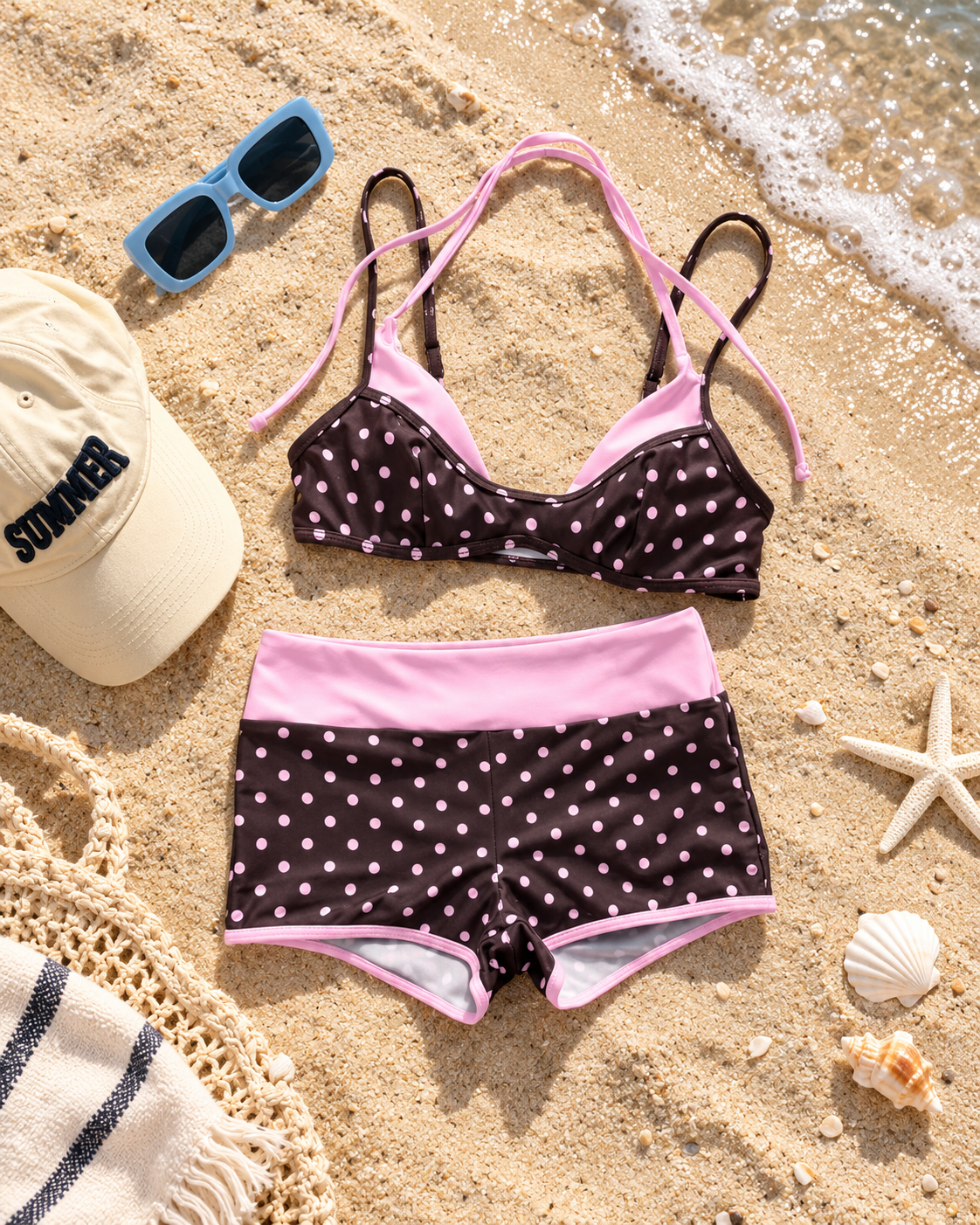 Mocha Pink Polka Dot Bikini Set 🤎🩷